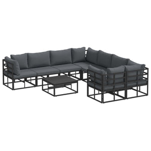 Gartensofa Set 9-teilig mit Kissen Schwarz