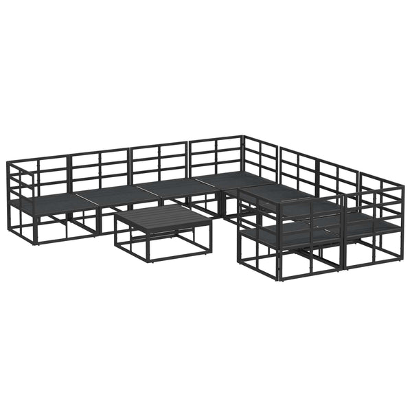 Gartensofa Set 9-teilig mit Kissen Schwarz