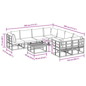 Gartensofa Set 9-teilig mit Kissen Schwarz
