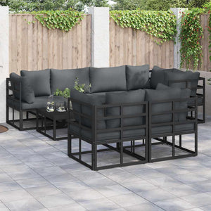 Gartensofa Set Schwarz mit Kissen 7-teilig