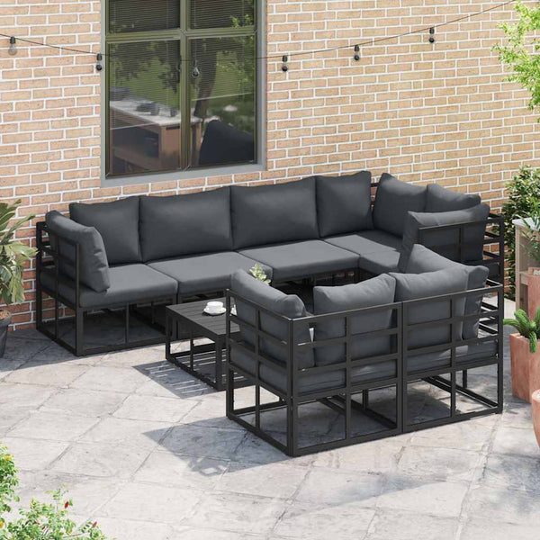 Gartensofa Set Schwarz mit Kissen 7-teilig
