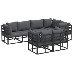 Gartensofa Set Schwarz mit Kissen 7-teilig