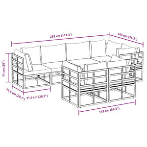 Gartensofa Set Schwarz mit Kissen 7-teilig