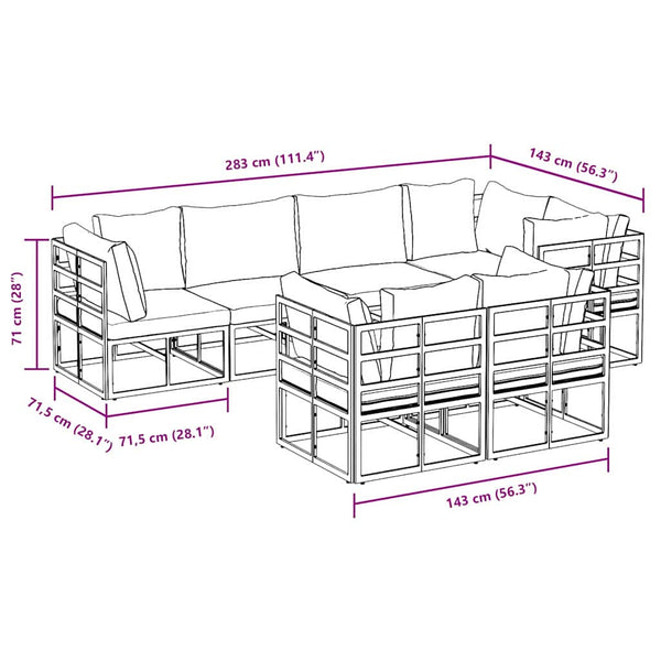 Gartensofa Set Schwarz mit Kissen 7-teilig