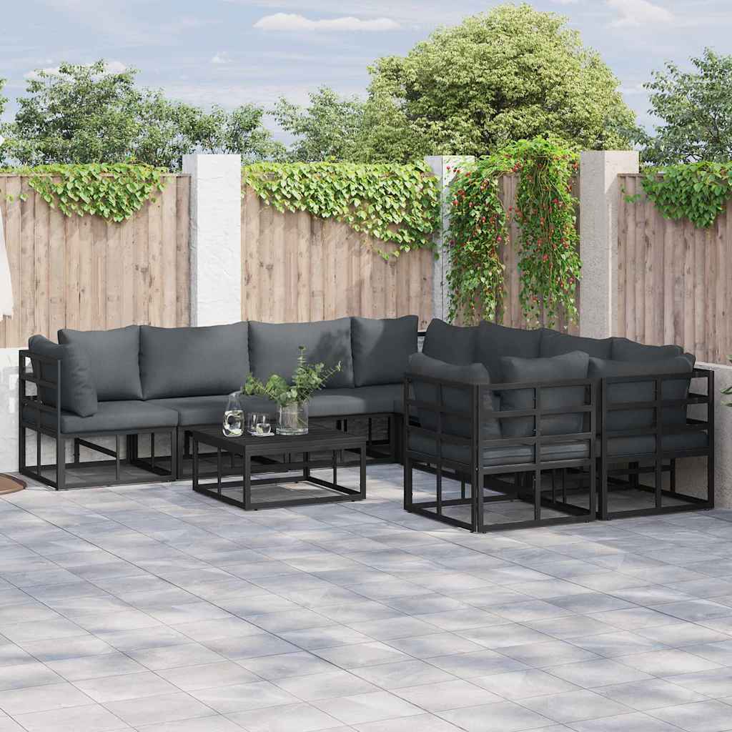 Schwarzes Gartensofa-Set mit Kissen, 8-teilig