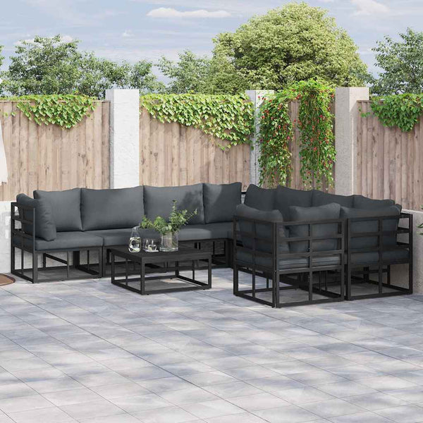 Schwarzes Gartensofa-Set mit Kissen, 8-teilig