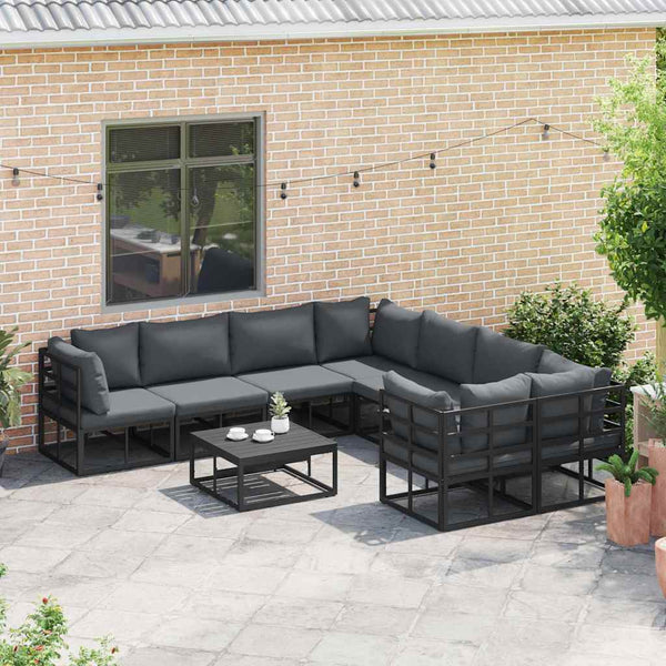 Schwarzes Gartensofa-Set mit Kissen, 8-teilig