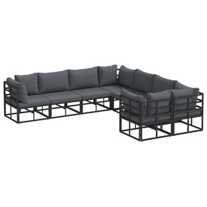 Schwarzes Gartensofa-Set mit Kissen, 8-teilig
