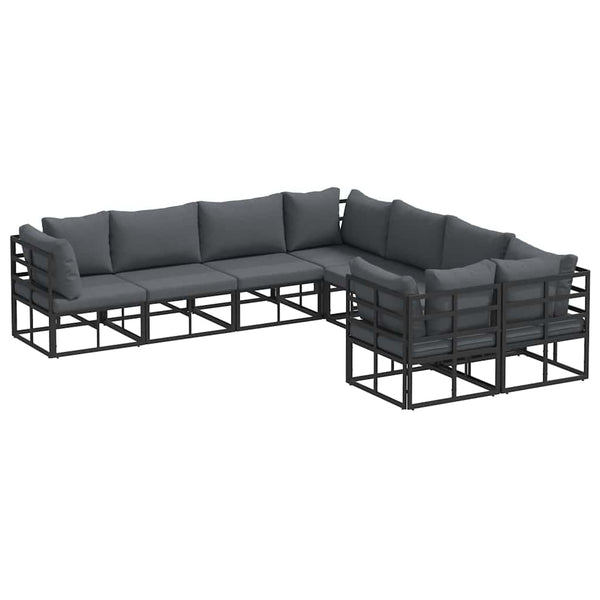 Schwarzes Gartensofa-Set mit Kissen, 8-teilig