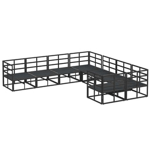 Schwarzes Gartensofa-Set mit Kissen, 8-teilig
