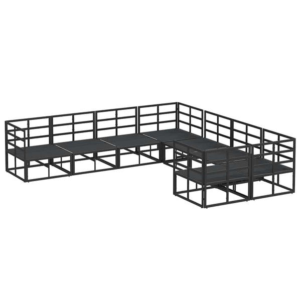 Schwarzes Gartensofa-Set mit Kissen, 8-teilig