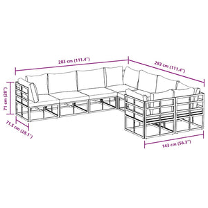 Schwarzes Gartensofa-Set mit Kissen, 8-teilig