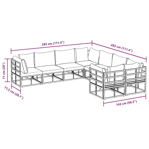 Schwarzes Gartensofa-Set mit Kissen, 8-teilig