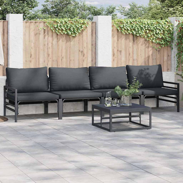 Gartensofa Set Schwarz mit Kissen, 5-teilig