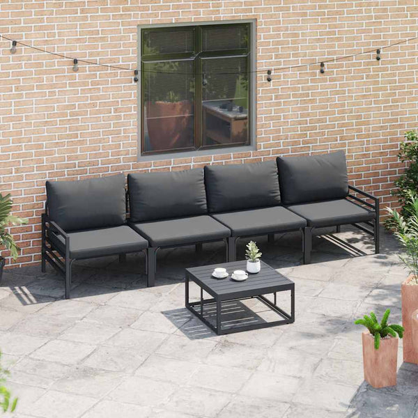 Gartensofa Set Schwarz mit Kissen, 5-teilig