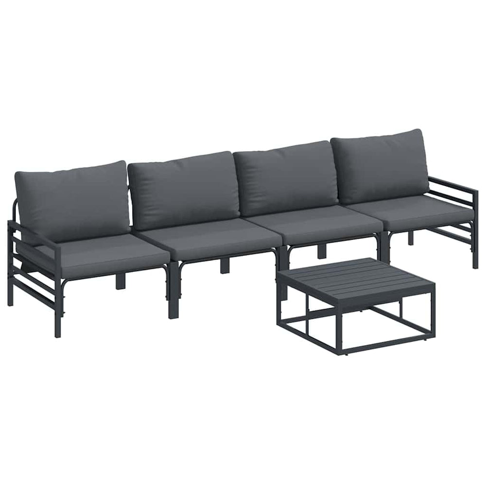 Gartensofa Set Schwarz mit Kissen, 5-teilig