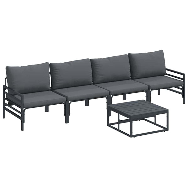 Gartensofa Set Schwarz mit Kissen, 5-teilig