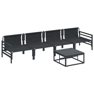 Gartensofa Set Schwarz mit Kissen, 5-teilig