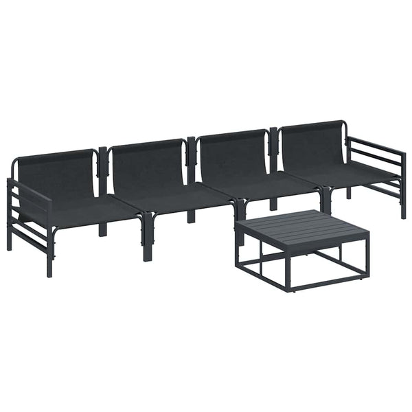 Gartensofa Set Schwarz mit Kissen, 5-teilig