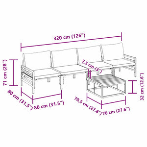 Gartensofa Set Schwarz mit Kissen, 5-teilig