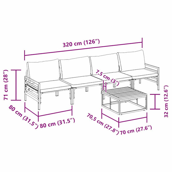 Gartensofa Set Schwarz mit Kissen, 5-teilig