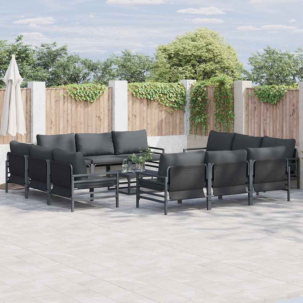 Gartensofa Set mit Kissen, 12-teilig, Schwarz