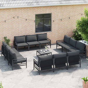 Gartensofa Set mit Kissen, 12-teilig, Schwarz