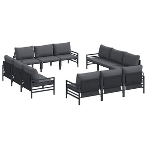 Gartensofa Set mit Kissen, 12-teilig, Schwarz