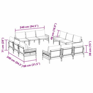Gartensofa Set mit Kissen, 12-teilig, Schwarz