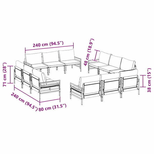 Gartensofa Set mit Kissen, 12-teilig, Schwarz