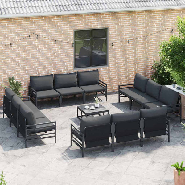 Gartensofa Set mit Kissen, 13-teilig, Schwarz