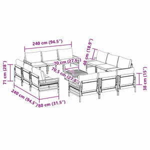 Gartensofa Set mit Kissen, 13-teilig, Schwarz