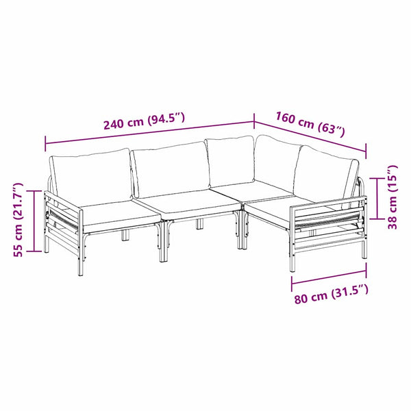 Gartensofa Set mit Kissen, 4-teilig