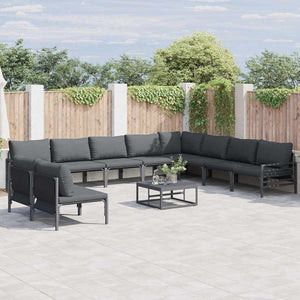 Gartensofa-Set Schwarz mit Kissen, 11-teilig