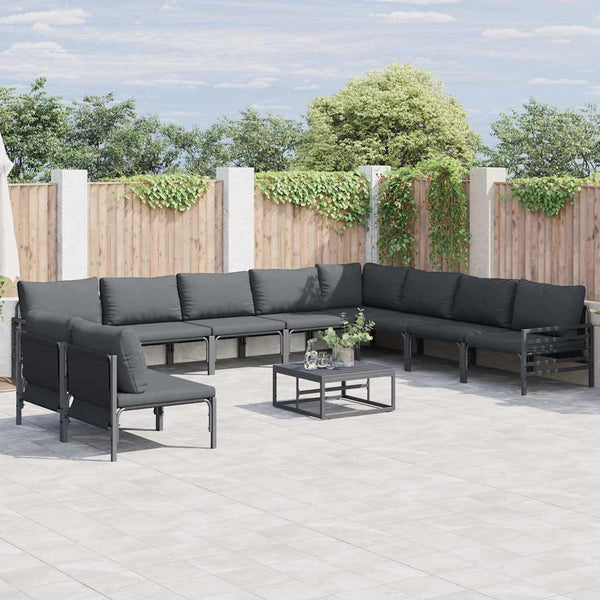 Gartensofa-Set Schwarz mit Kissen, 11-teilig