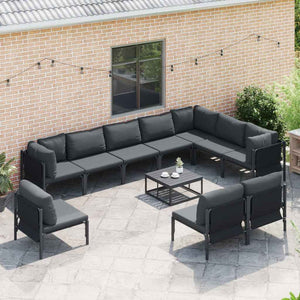Gartensofa-Set Schwarz mit Kissen, 11-teilig