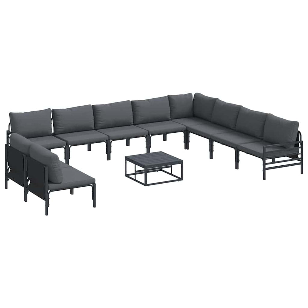 Gartensofa-Set Schwarz mit Kissen, 11-teilig