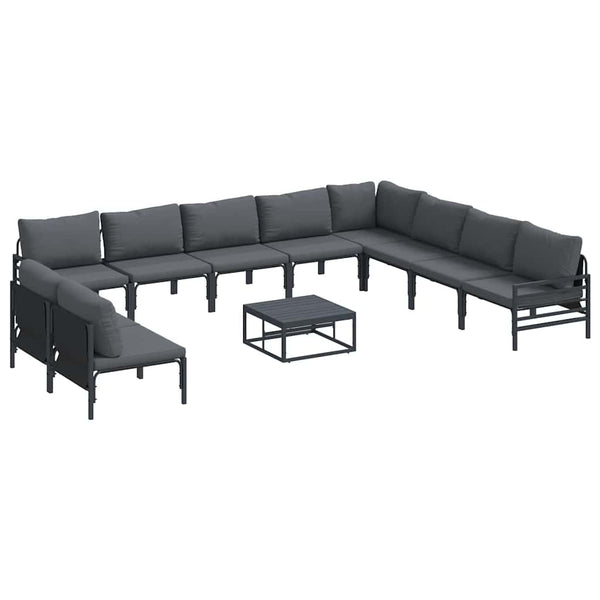 Gartensofa-Set Schwarz mit Kissen, 11-teilig