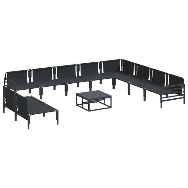 Gartensofa-Set Schwarz mit Kissen, 11-teilig