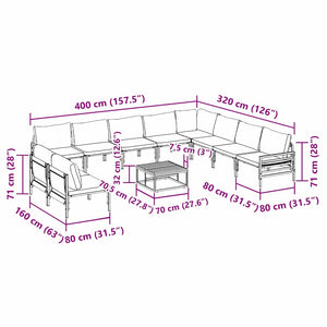 Gartensofa-Set Schwarz mit Kissen, 11-teilig