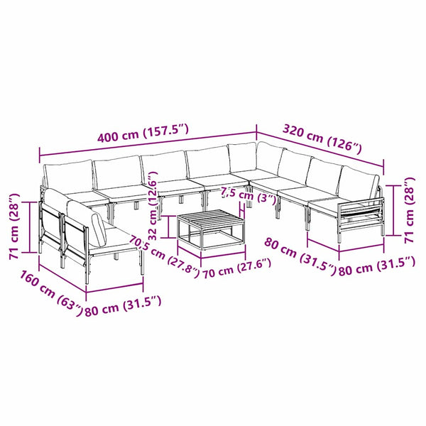 Gartensofa-Set Schwarz mit Kissen, 11-teilig