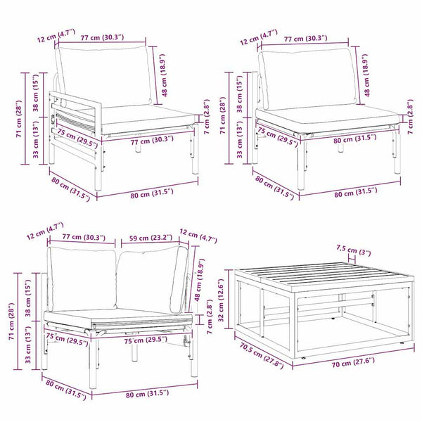 Gartensofa-Set Schwarz mit Kissen, 11-teilig