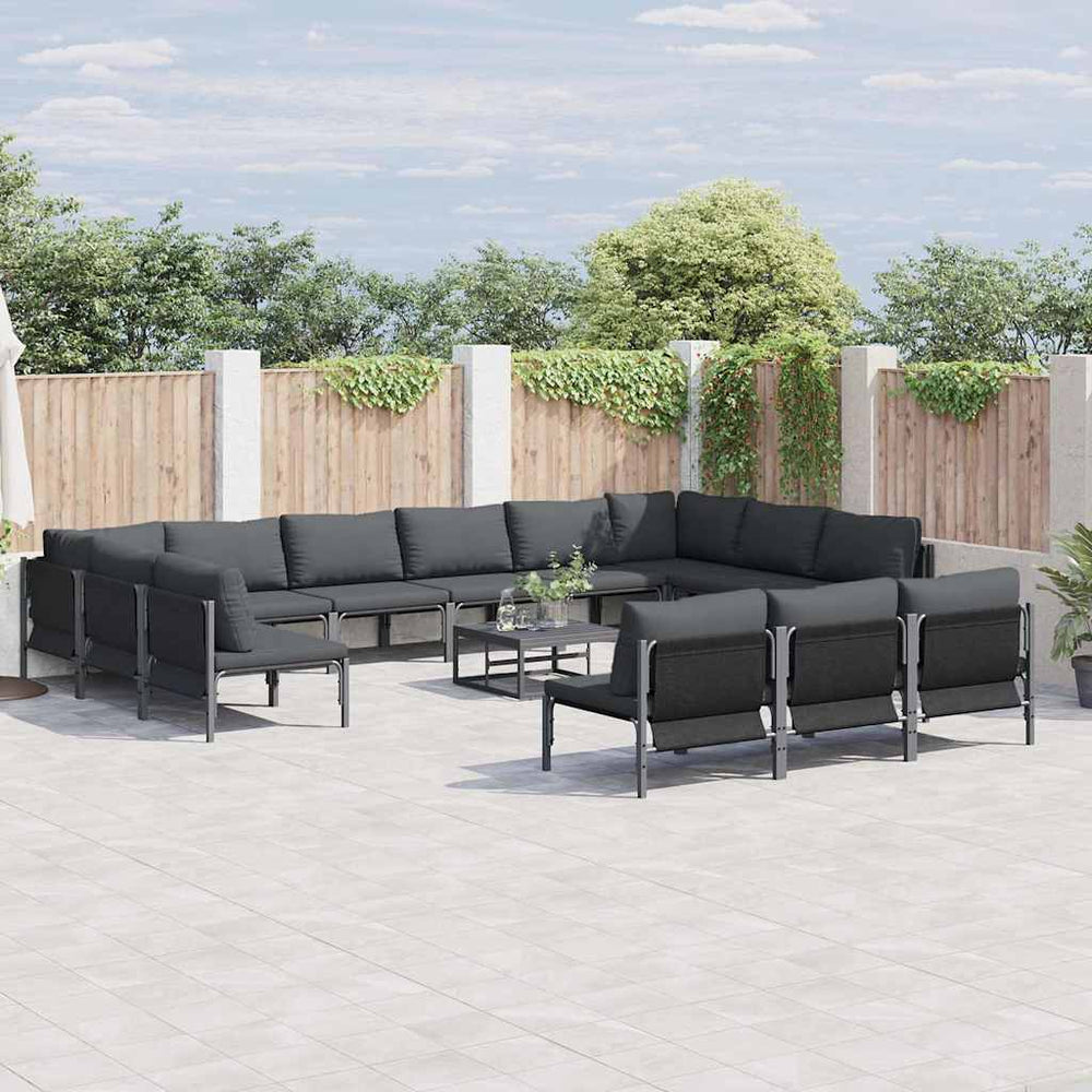 vidaXL Ensemble de canapés de jardin avec coussins 14 pcs Noir Acier