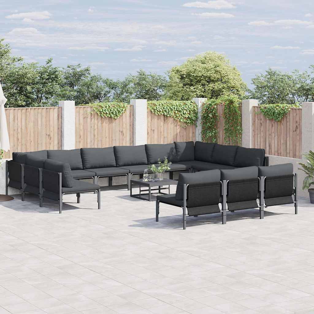 Gartensofa Set Schwarz mit Kissen 14-teilig