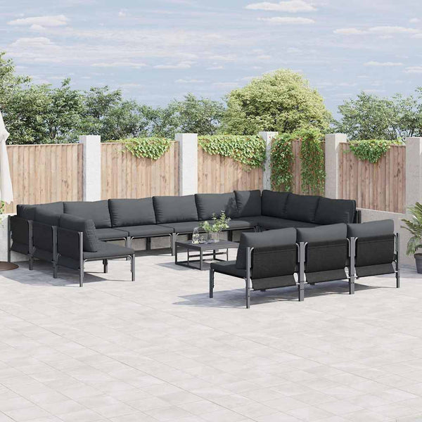 Gartensofa Set Schwarz mit Kissen 14-teilig