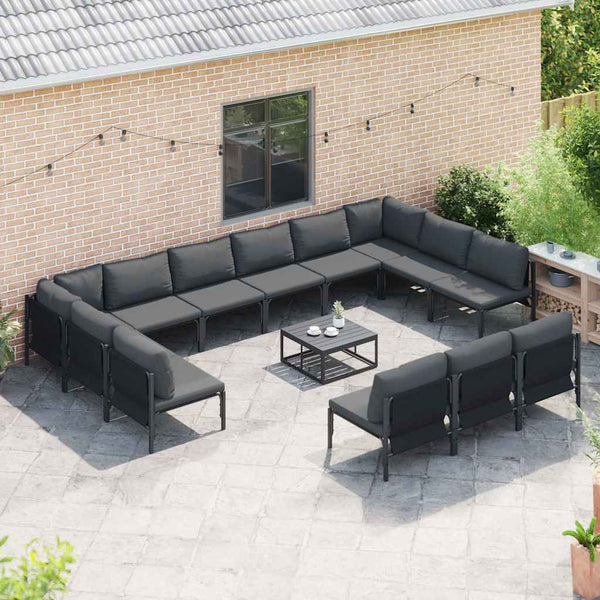 Gartensofa Set Schwarz mit Kissen 14-teilig