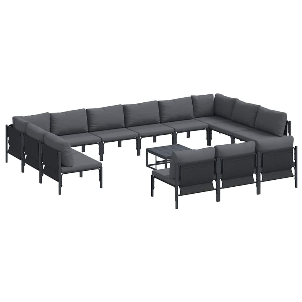vidaXL Ensemble de canapés de jardin avec coussins 14 pcs Noir Acier