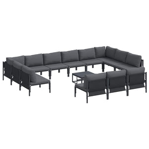 Gartensofa Set Schwarz mit Kissen 14-teilig
