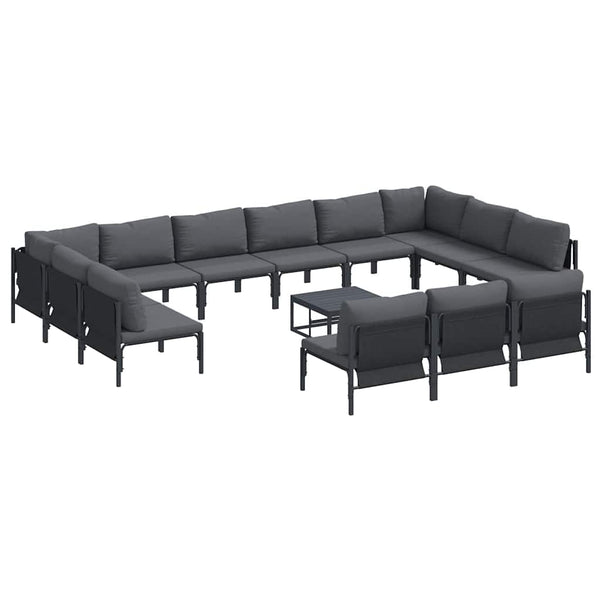 Gartensofa Set Schwarz mit Kissen 14-teilig