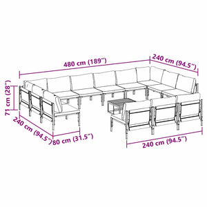 Gartensofa Set Schwarz mit Kissen 14-teilig